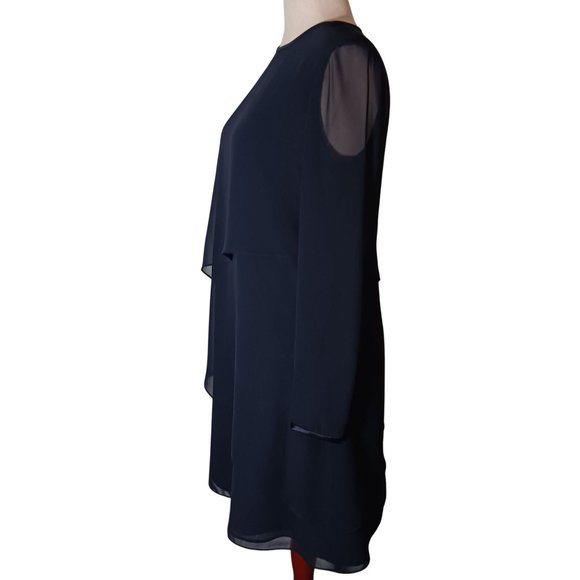 Jones New York Navy Blue Tiered Button‎ Back Sheer Sleeve Shift Dress Size 8 - Picture 4 of 11